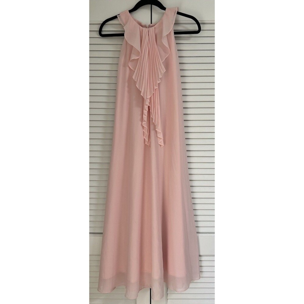 NWT Fehaute Blush Pink Maxi Chiffon Dress Formal Ruffle Women's Sz 10